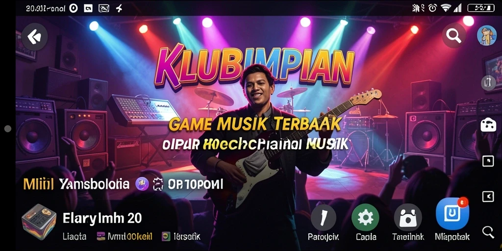 Tampilan utama gameplay KLUBIMPIAN dengan berbagai pilihan lagu dan fitur musik.