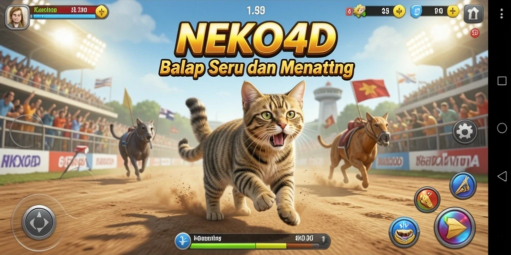 Tampilan gameplay seru NEKO4D dengan balapan kucing yang cepat.