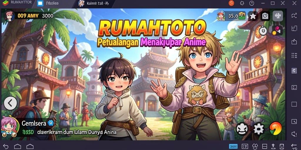 Tampilan gameplay RUMAHTOTO yang penuh warna dan aksi.