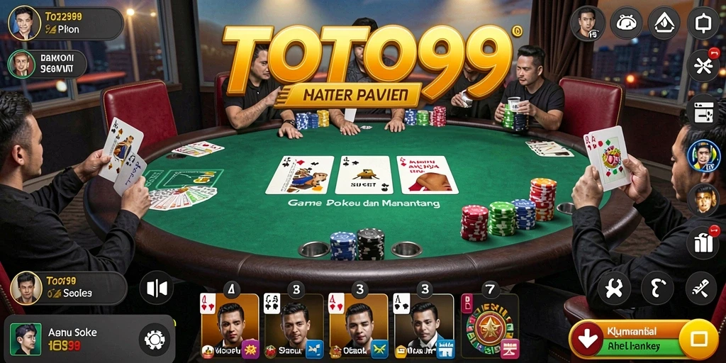 Screnshot utama TOTO99 menampilkan gameplay poker yang seru dan interaktif.