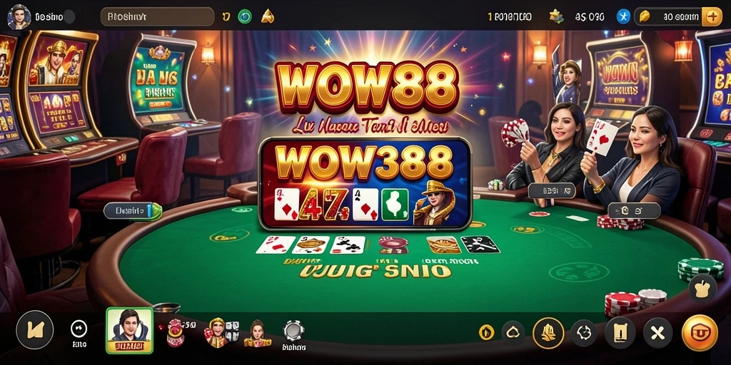 Screenshot WOW388 menampilkan dealer Live Casino dan pemain yang terlibat dalam permainan.